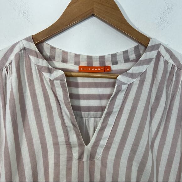 Oliphant Roll Sleeve Dress Stone Gray Stripe Print Size Large - Picture 8 of 16